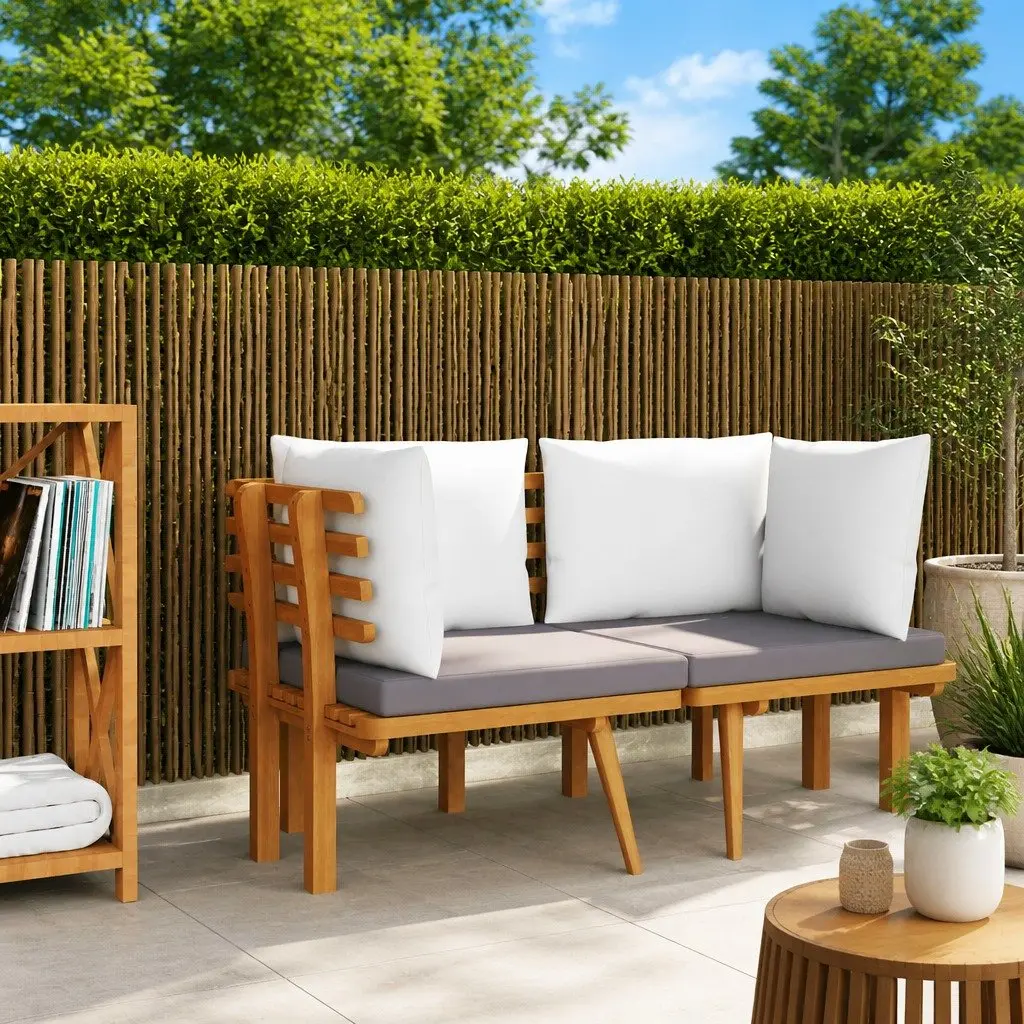 Outdoor Sectional Seating Unit Brown Solid Acacia Wood with Thick Cushions Garden Corner Sofa