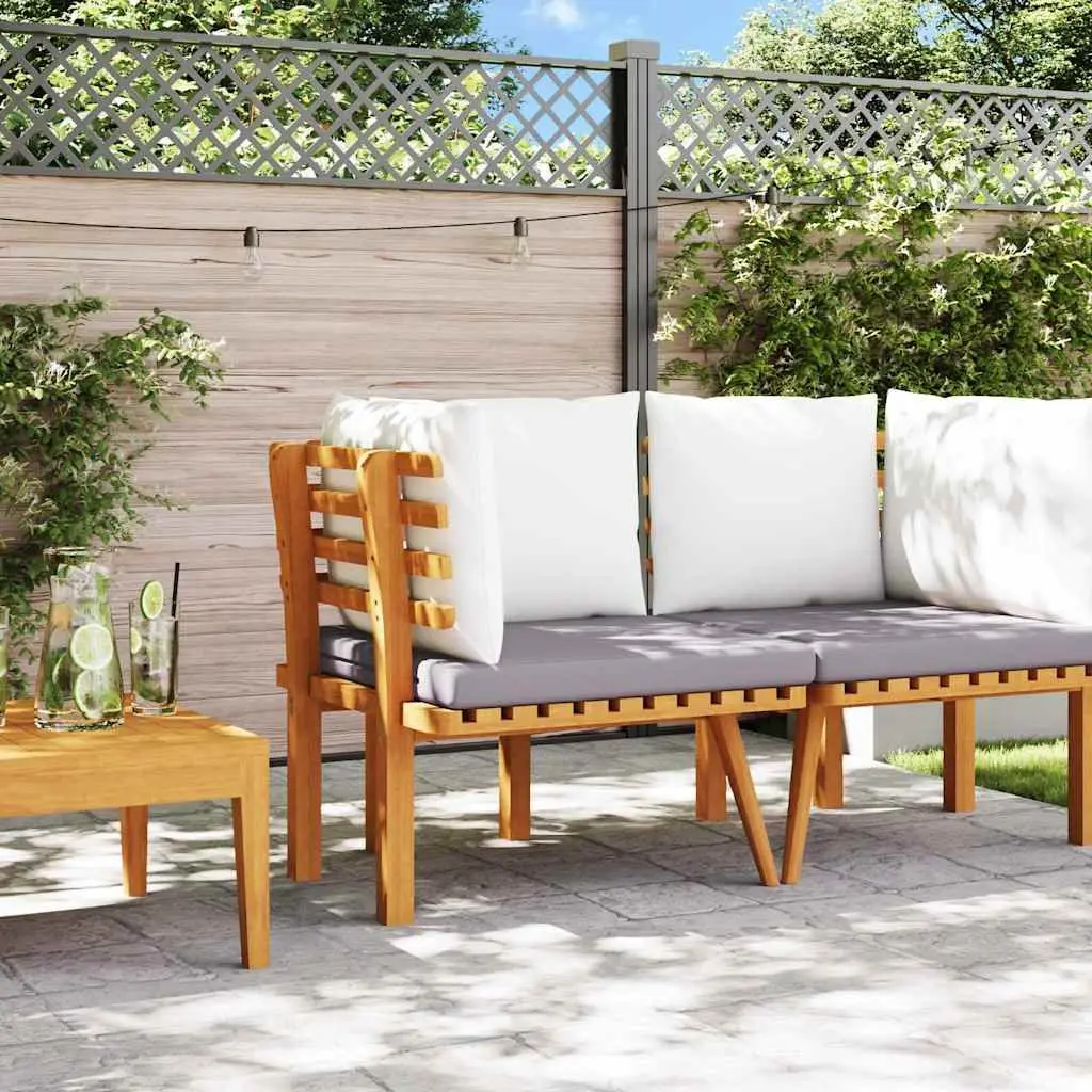Outdoor Sectional Seating Unit Brown Solid Acacia Wood with Thick Cushions Garden Corner Sofa