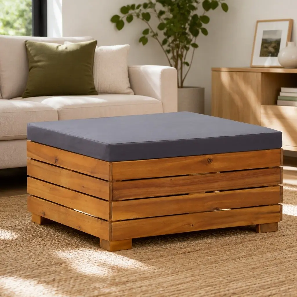 Outdoor Footrest Solid Wood Brown with Cushion