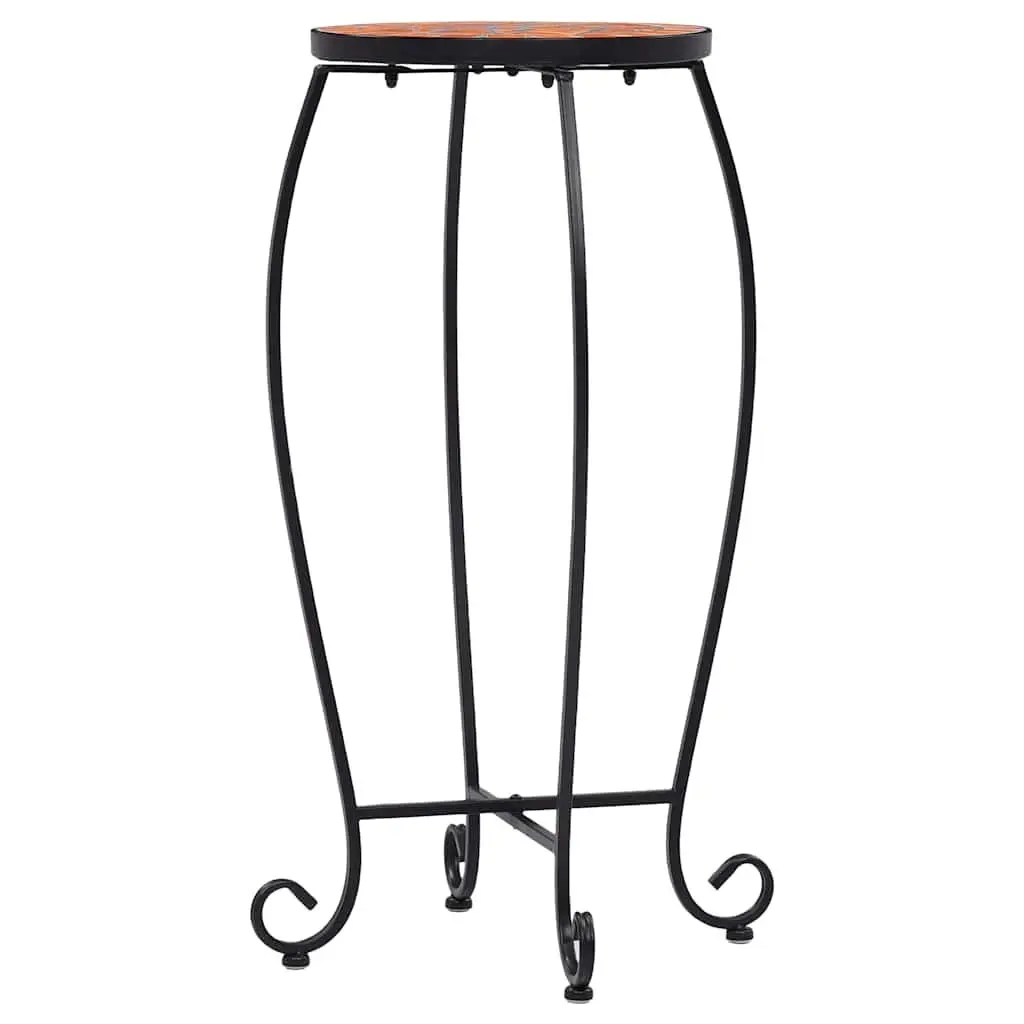 Mosaic Plant Stand Table Set 3pc Ceramic Top Garden Outdoor Patio Decor Brown
