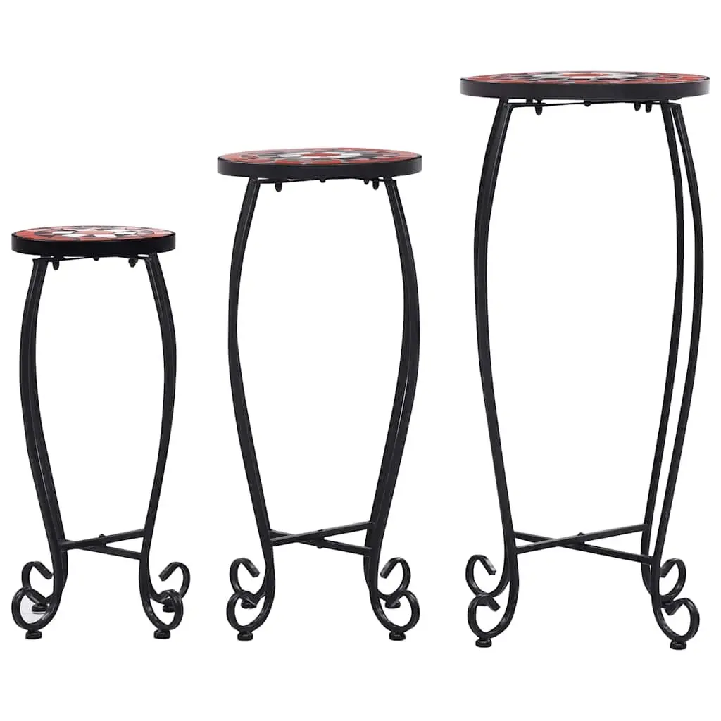 Mosaic Plant Stand Set 3 pcs Ceramic Top Garden Balcony Coffee Table