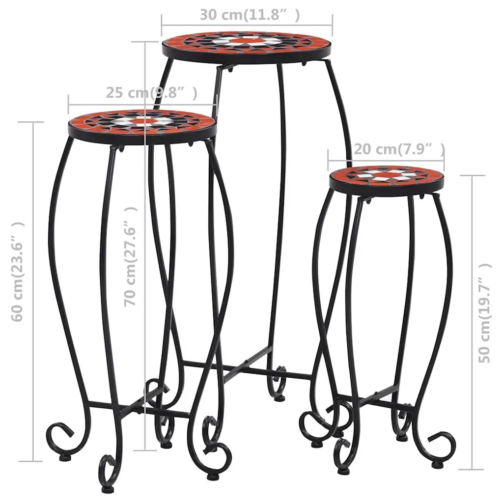 Mosaic Plant Stand Set 3 pcs Ceramic Top Garden Balcony Coffee Table