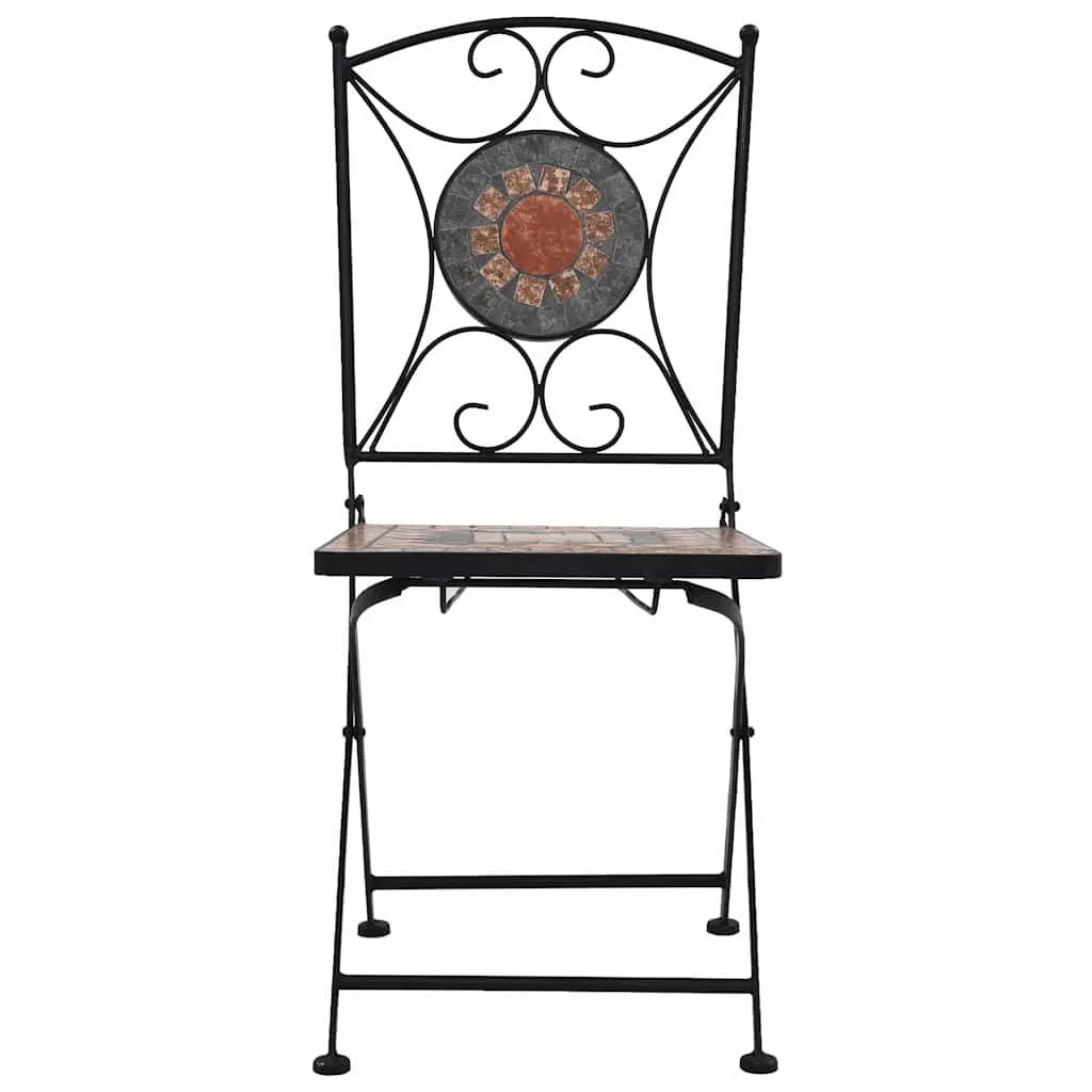 Bistro Chairs Set of 2 Outdoor Mosaic Ceramic Seats Waterproof Iron Frame Orange Grey