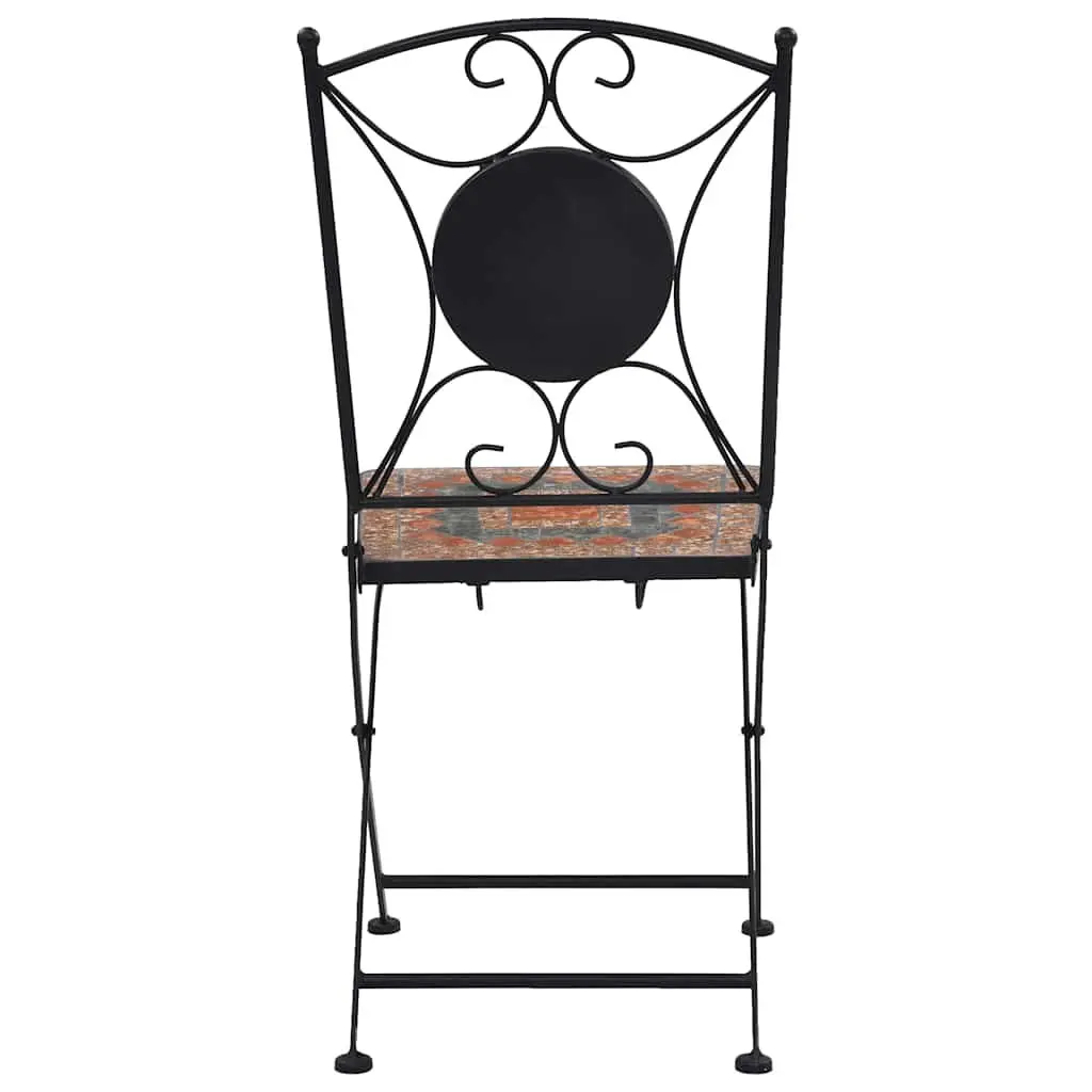 Bistro Chairs Set of 2 Outdoor Mosaic Ceramic Seats Waterproof Iron Frame Orange Grey