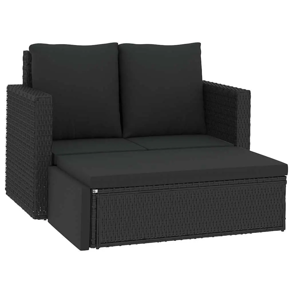 2 Piece Garden Lounge Set PE Rattan Sofa Stool Black