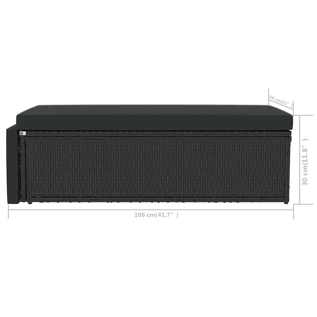 2 Piece Garden Lounge Set PE Rattan Sofa Stool Black