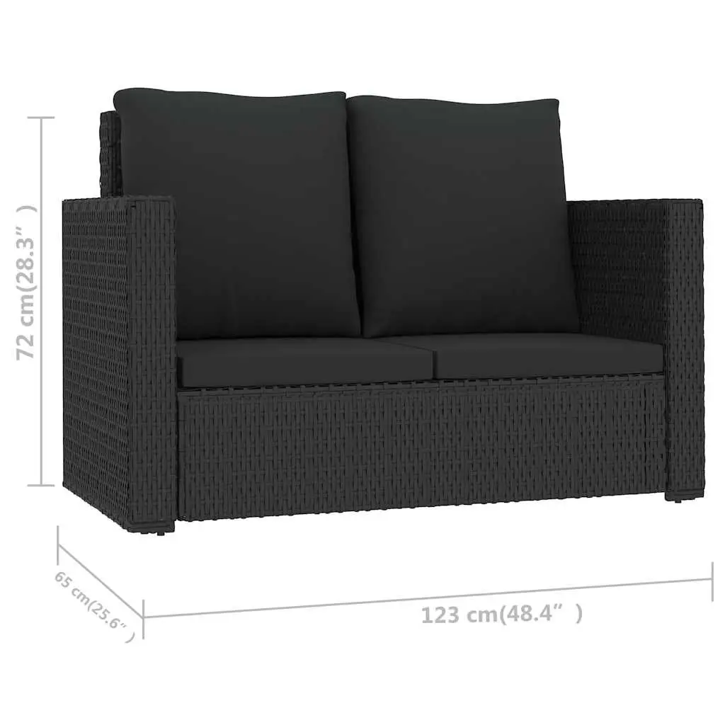 2 Piece Garden Lounge Set PE Rattan Sofa Stool Black