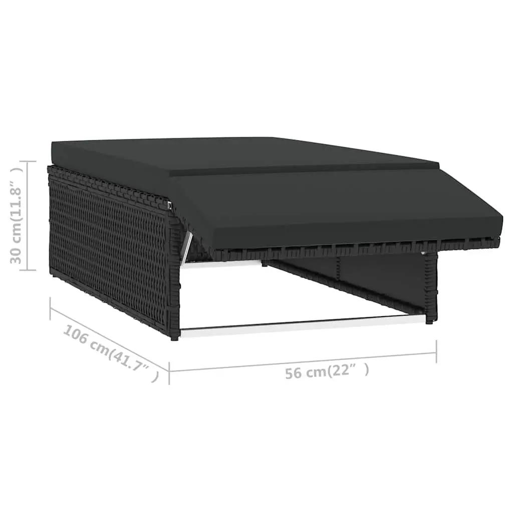 2 Piece Garden Lounge Set PE Rattan Sofa Stool Black