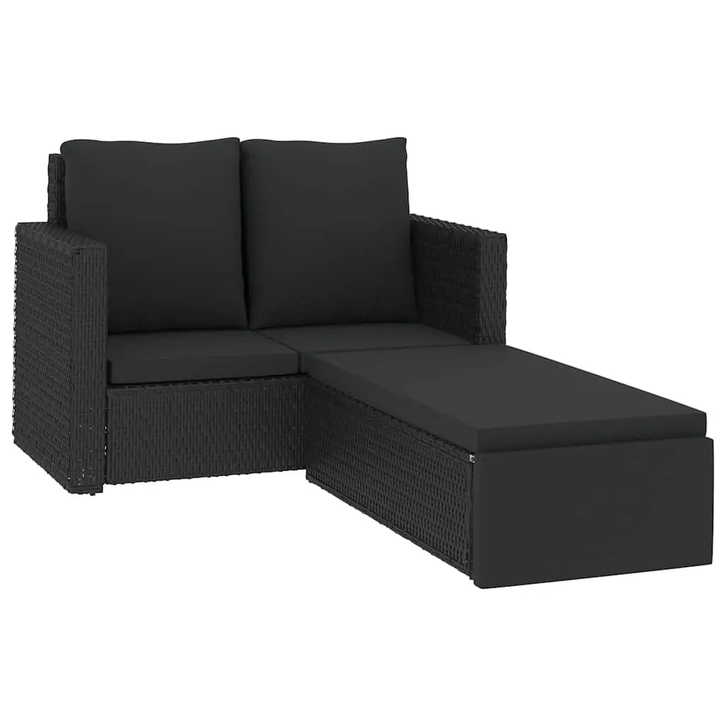 2 Piece Garden Lounge Set PE Rattan Sofa Stool Black