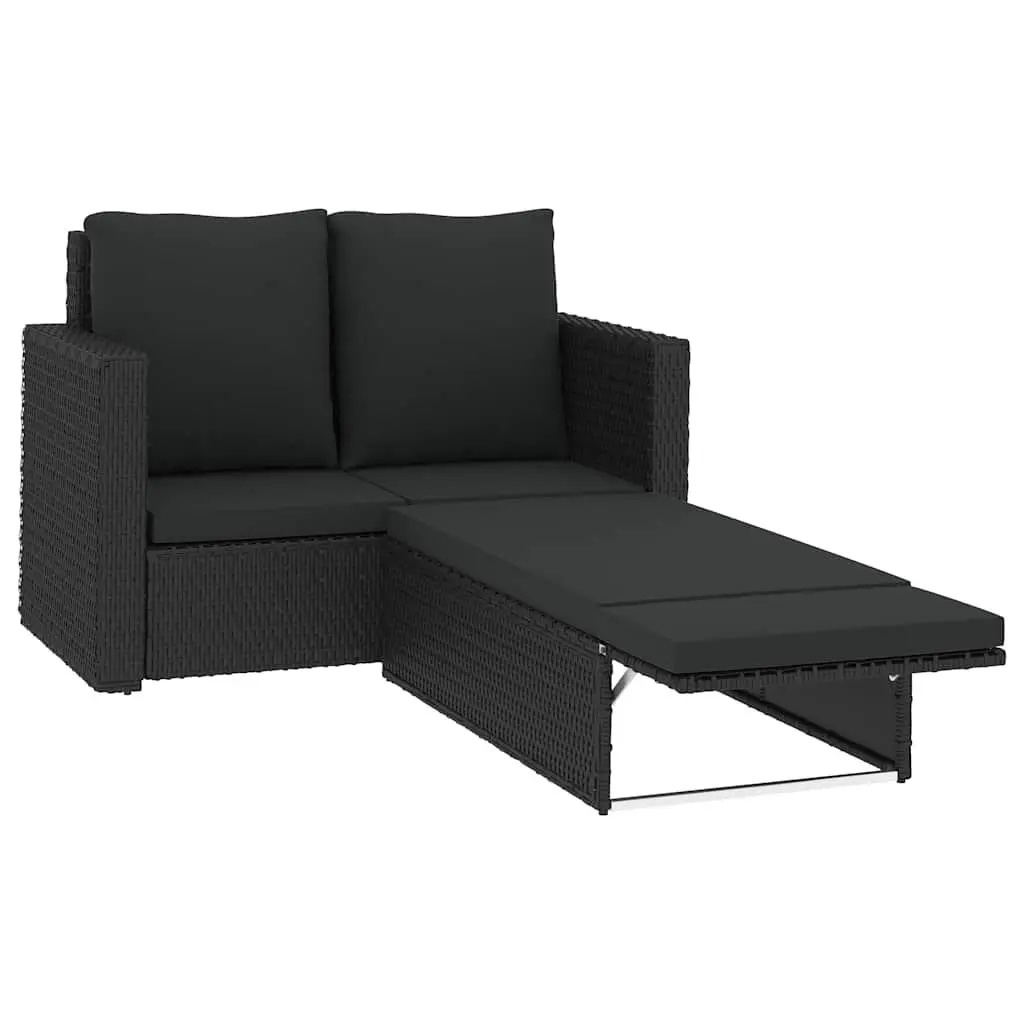 2 Piece Garden Lounge Set PE Rattan Sofa Stool Black
