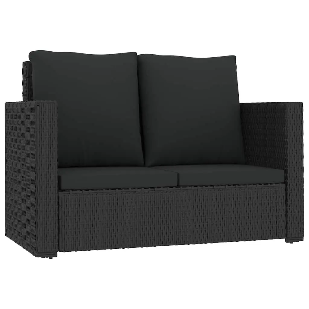 2 Piece Garden Lounge Set PE Rattan Sofa Stool Black