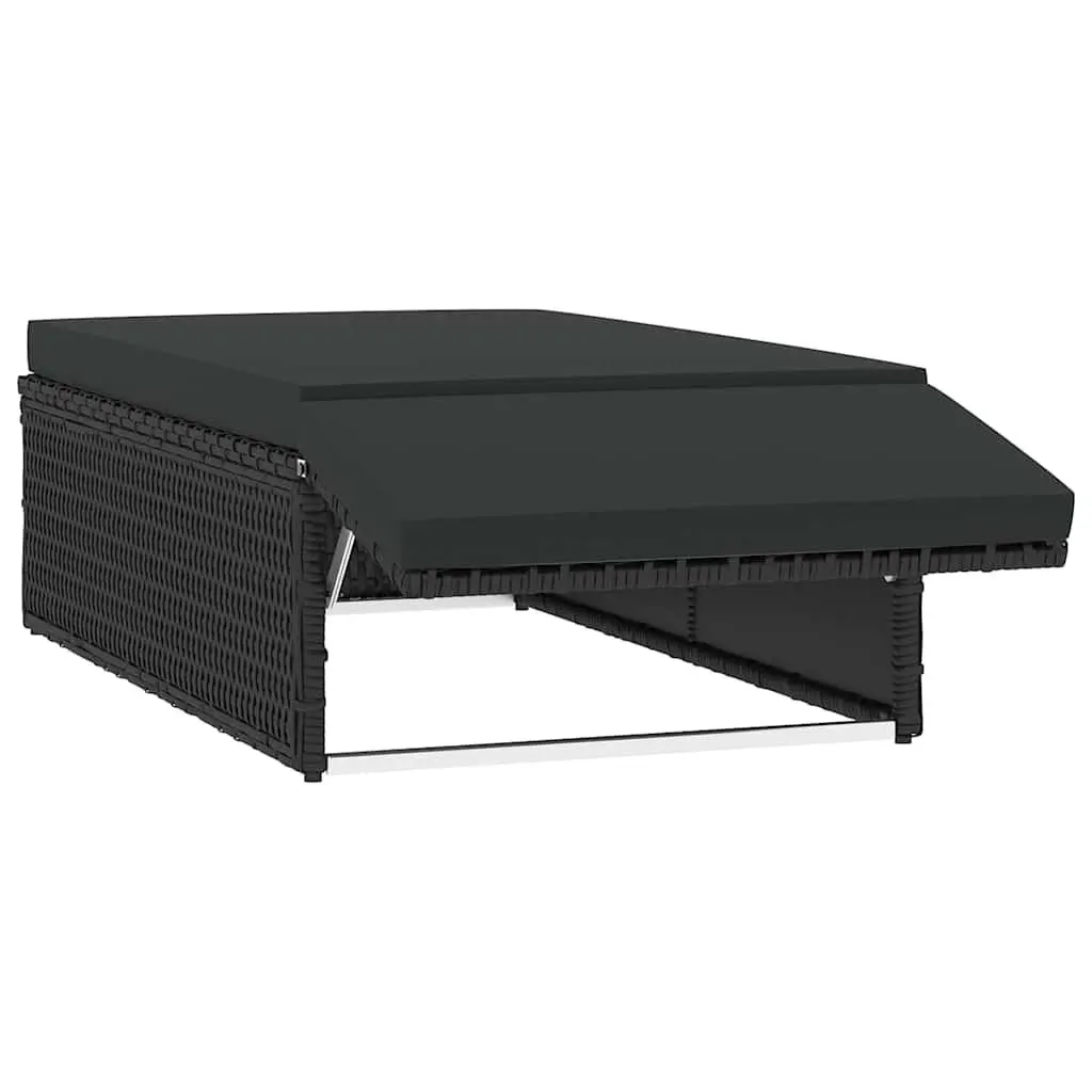 2 Piece Garden Lounge Set PE Rattan Sofa Stool Black