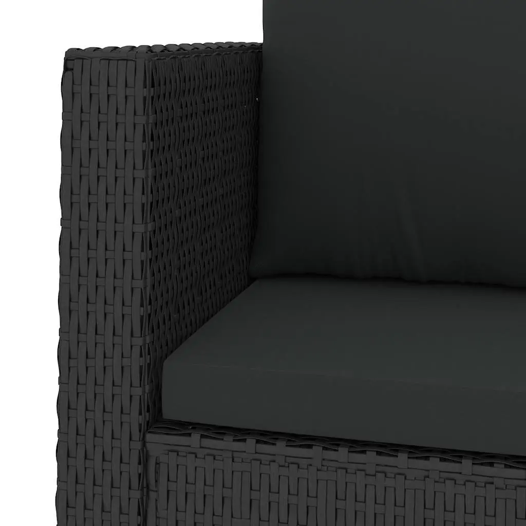 2 Piece Garden Lounge Set PE Rattan Sofa Stool Black