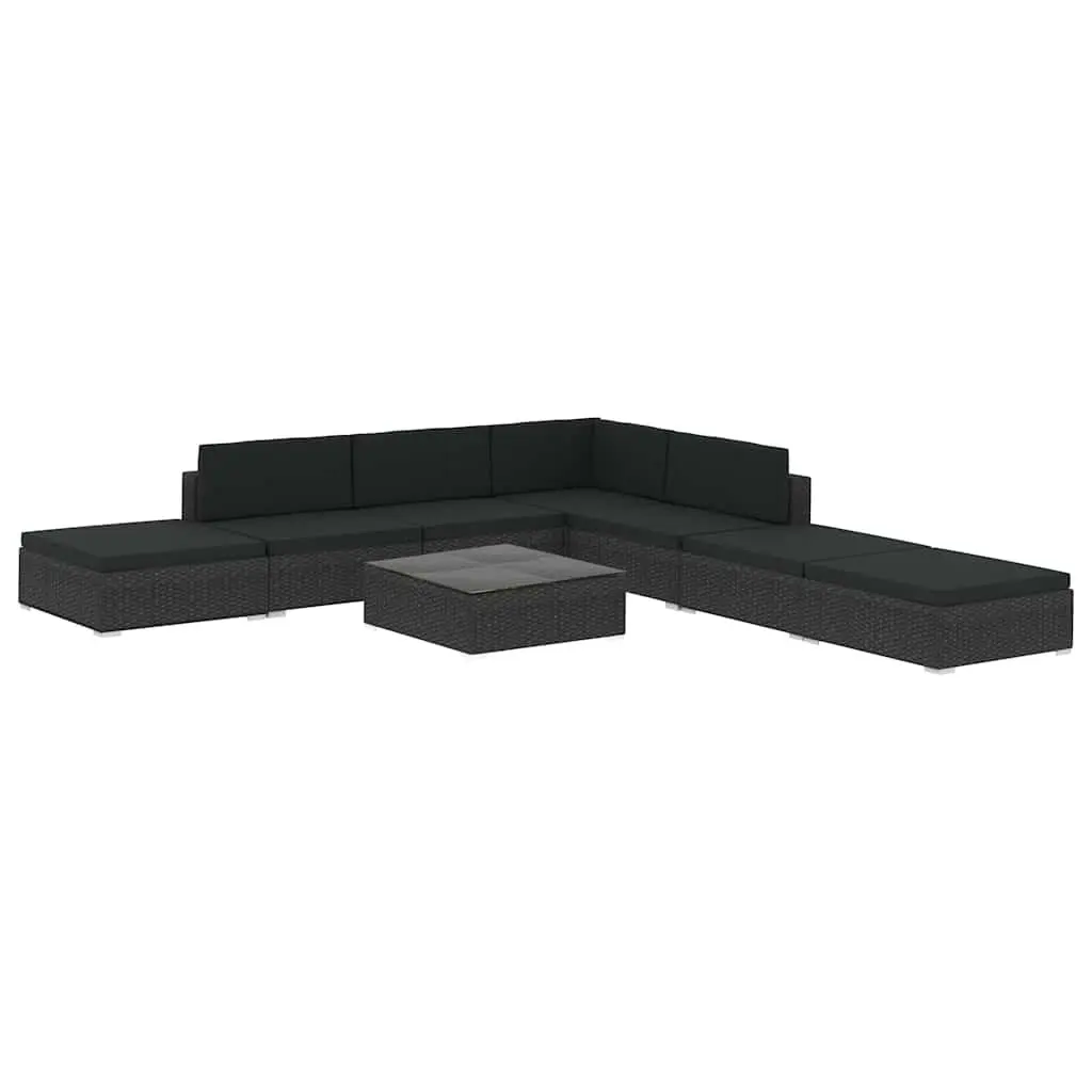 8 Piece Black Patio Sofa Set Modular Poly Rattan Outdoor Furniture with Cushions and Table