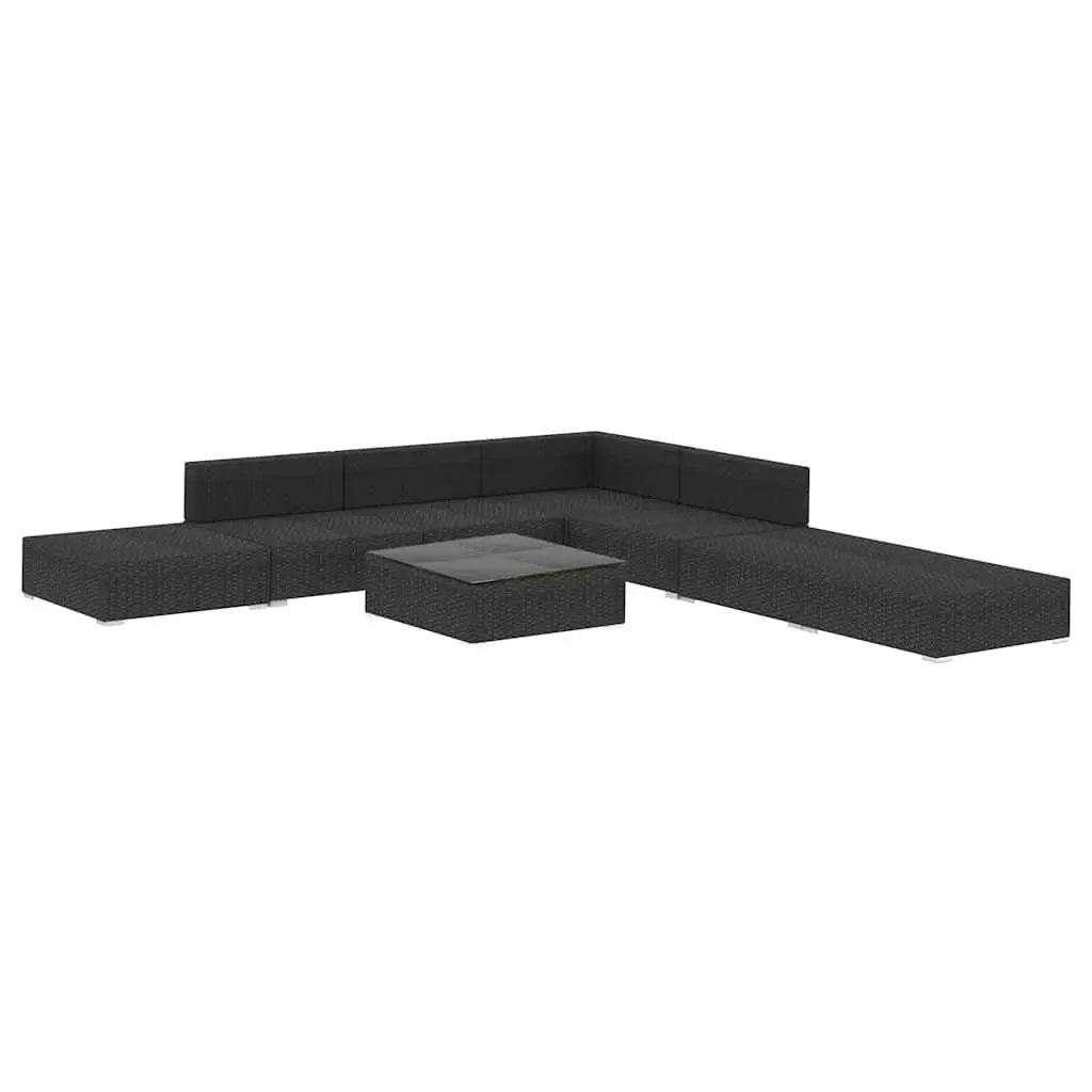 8 Piece Black Patio Sofa Set Modular Poly Rattan Outdoor Furniture with Cushions and Table