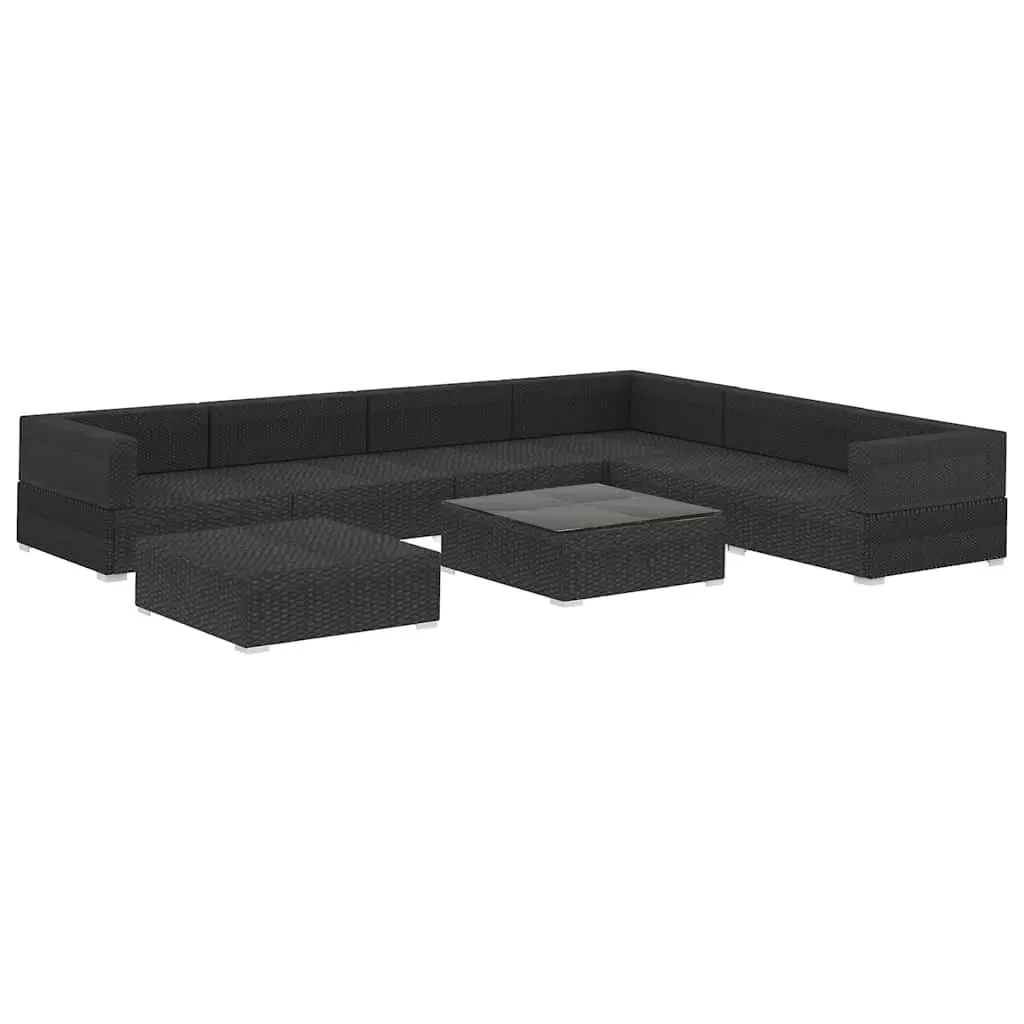 Garden Lounge Set 8 Piece Outdoor Furniture Poly Rattan Sofa with Cushions Black