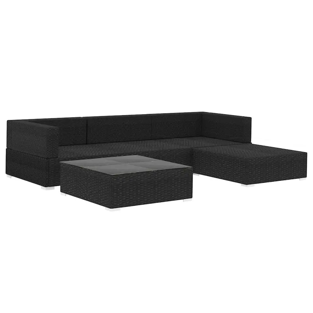 5 Piece Outdoor Patio Sofa Set PE Rattan Black with Cushions