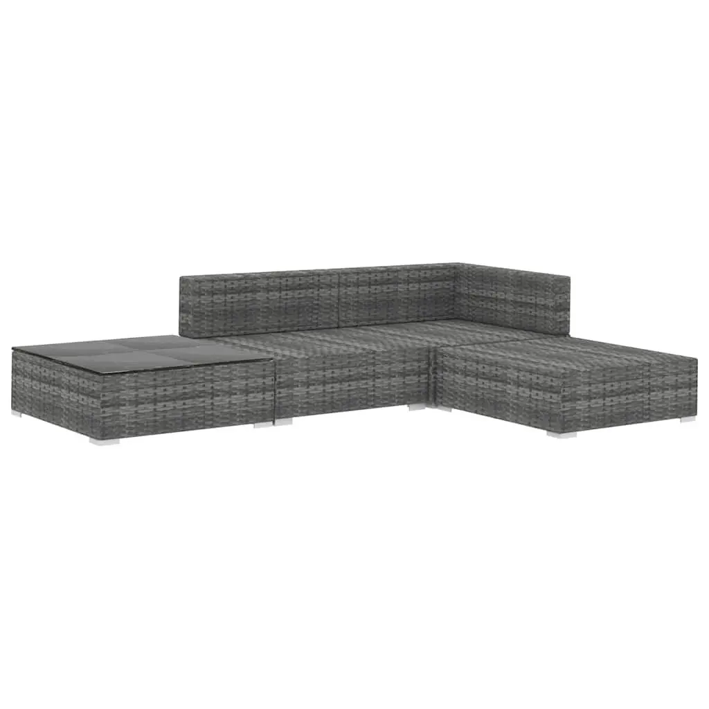 4 Piece Garden Lounge Sofa Set PE Rattan Grey with Cushions Outdoor Furniture Patio