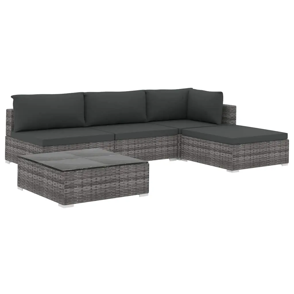5 Piece Outdoor Rattan Sofa Set Modular Grey with Cushions Patio Furniture