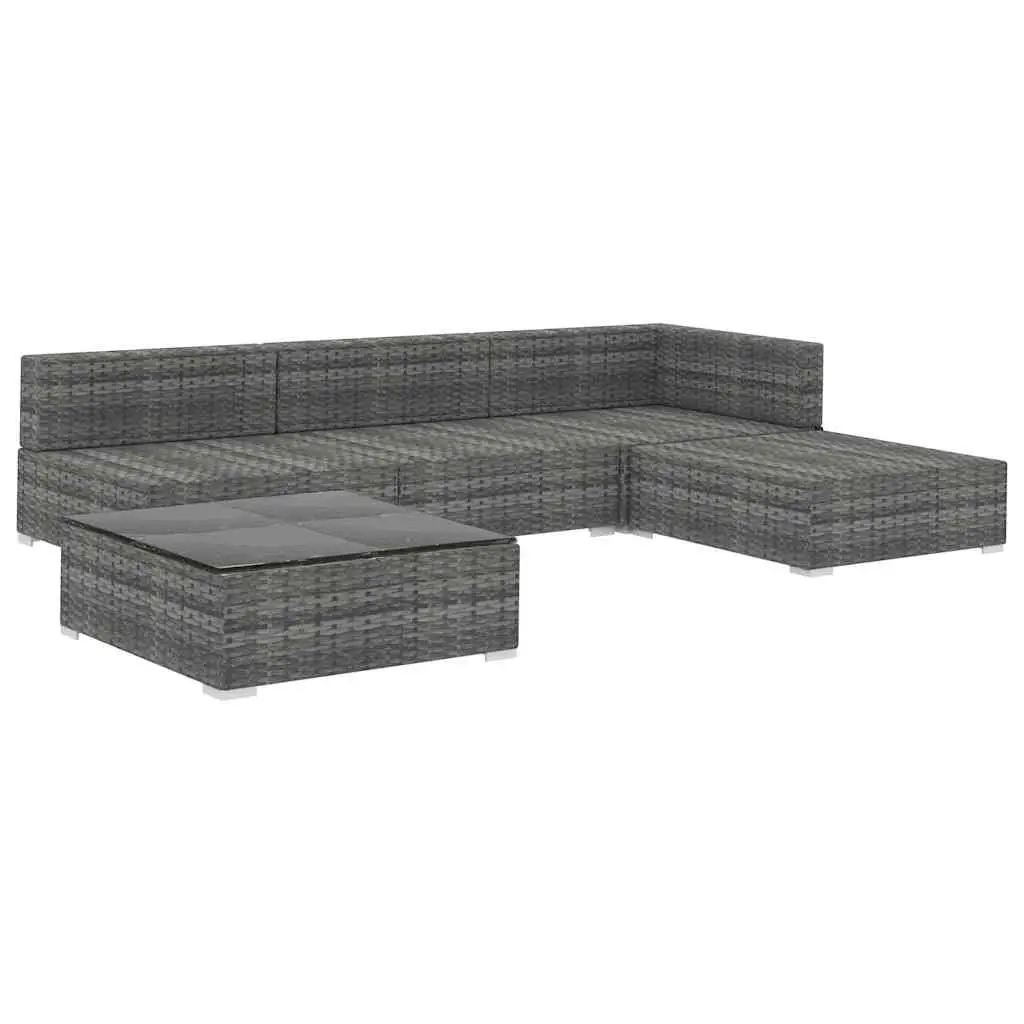 5 Piece Outdoor Rattan Sofa Set Modular Grey with Cushions Patio Furniture