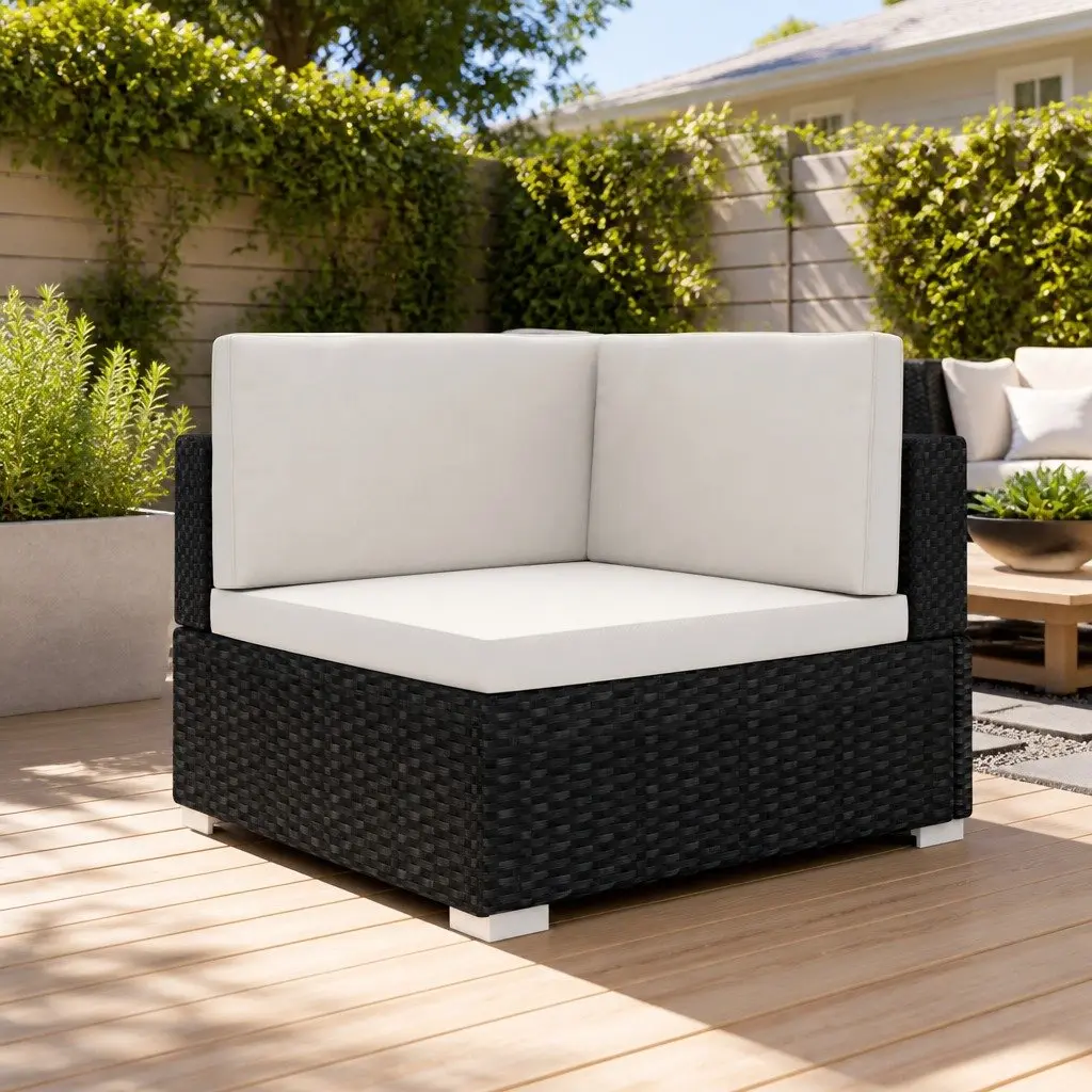 Outdoor Sectional Corner Chair Poly Rattan Garden Seating with Removable