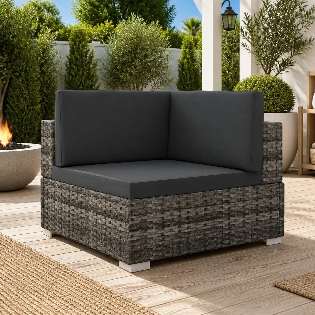 Outdoor Sectional Corner Chair PE Rattan Garden Seating with Cushions Grey