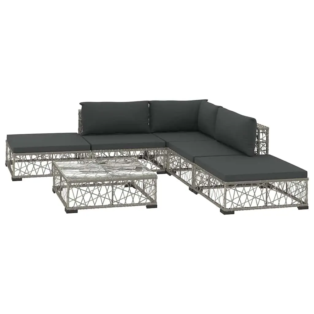 6 Piece Outdoor Sofa Set PE Rattan Grey with Cushions Patio Furniture