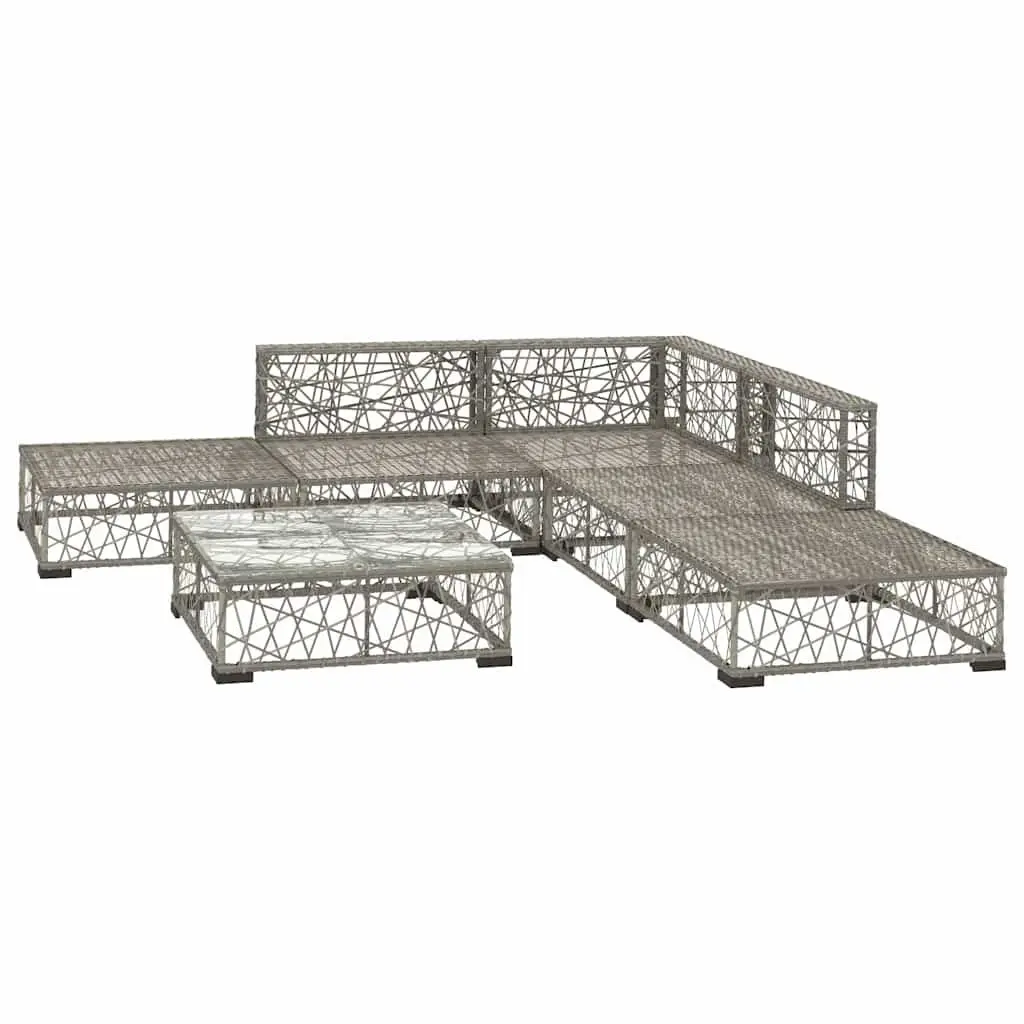 6 Piece Outdoor Sofa Set PE Rattan Grey with Cushions Patio Furniture