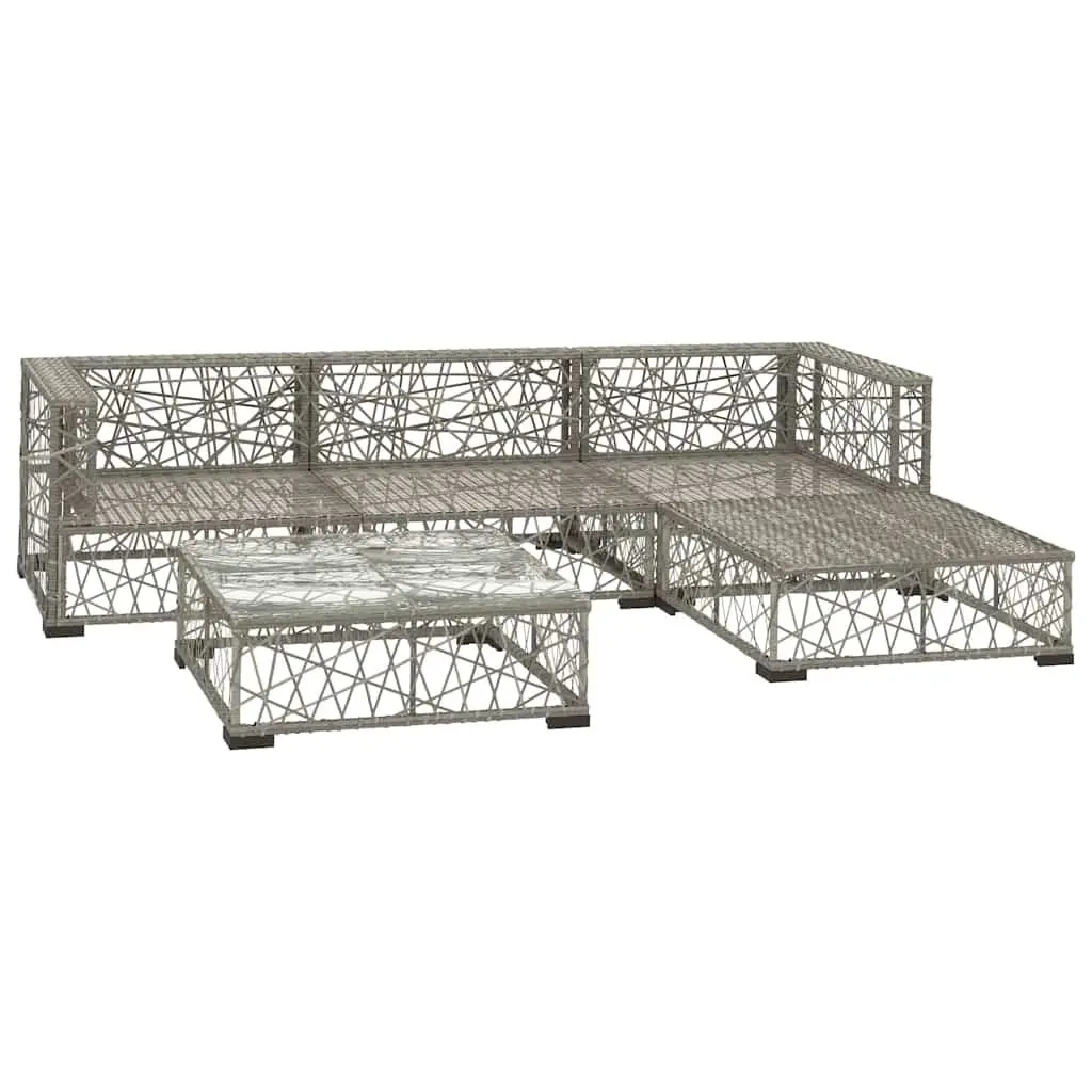5 Piece Modular Outdoor Garden Lounge Set Grey PE Rattan Sofa with Removable Cushions and Powder Coated Steel Frame for Patio Use