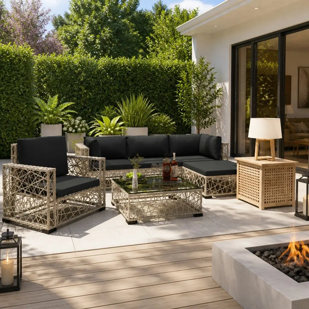 Garden Lounge Set Rattan Sofa 6 Piece Outdoor Furniture Grey