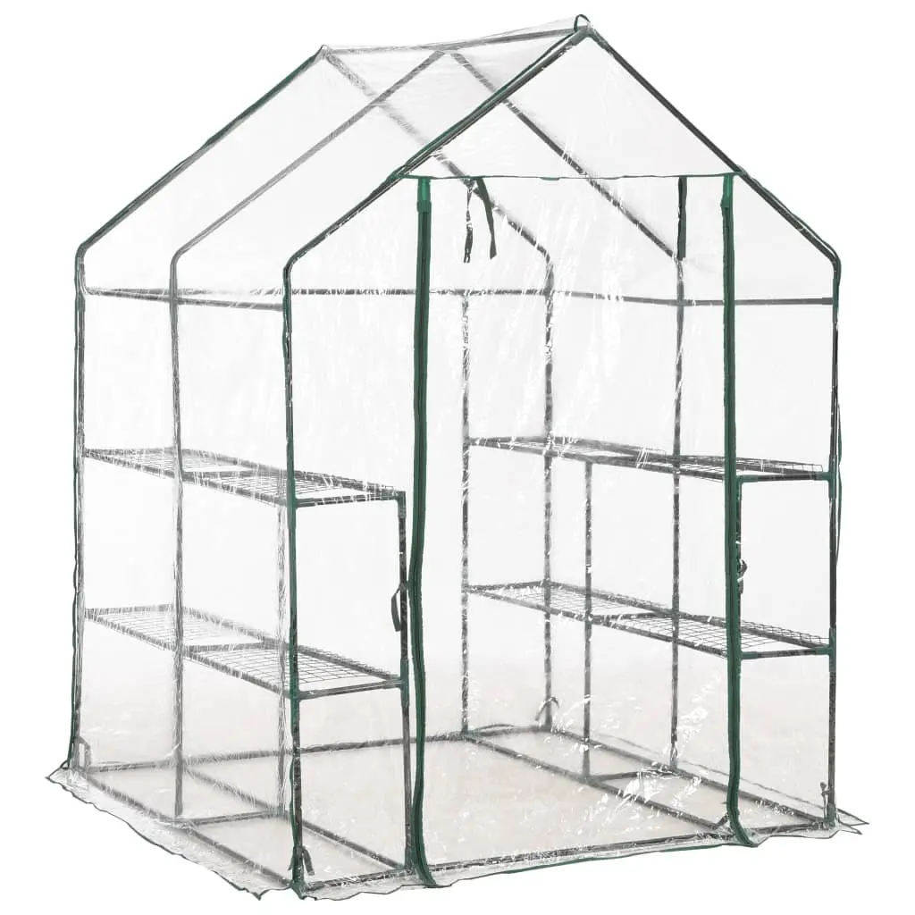 Greenhouse Steel 143 x 143 x 195 cm Transparent with 8 Shelves PVC Plant Growing Garden