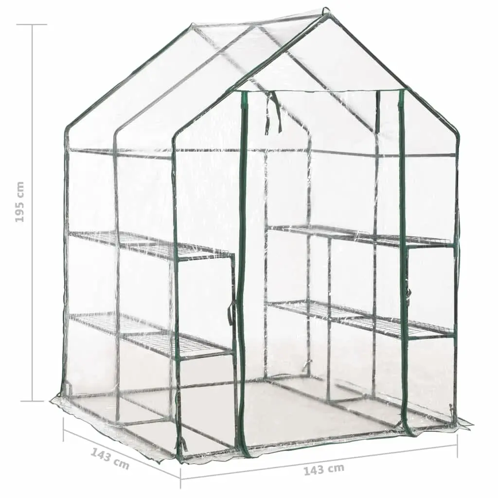 Greenhouse Steel 143 x 143 x 195 cm Transparent with 8 Shelves PVC Plant Growing Garden