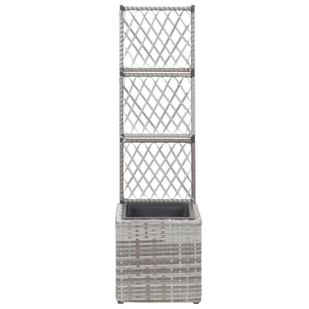 Trellis Raised Garden Bed with Pot Poly Rattan 30x30x107 cm Grey