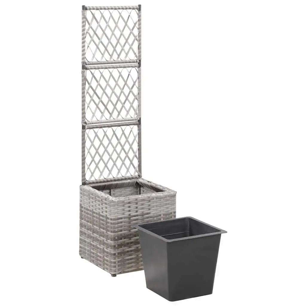 Trellis Raised Garden Bed with Pot Poly Rattan 30x30x107 cm Grey
