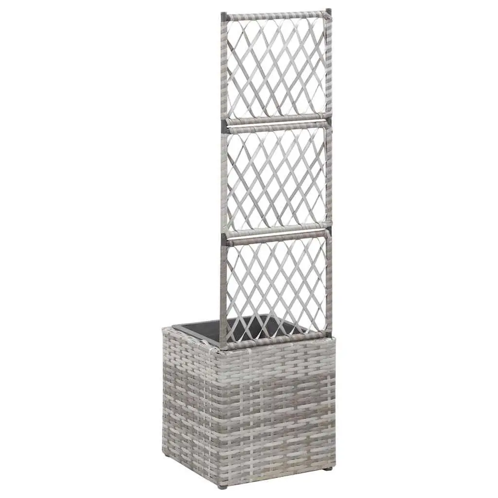 Trellis Raised Garden Bed with Pot Poly Rattan 30x30x107 cm Grey