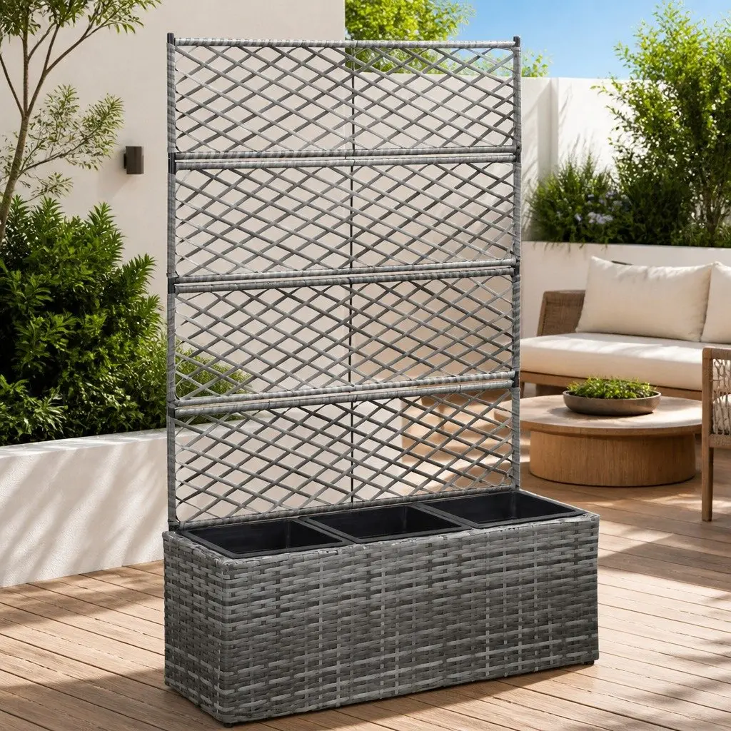 Trellis Raised Garden Bed with 3 Pots Planter Box Grey 83x30x130 cm Outdoor