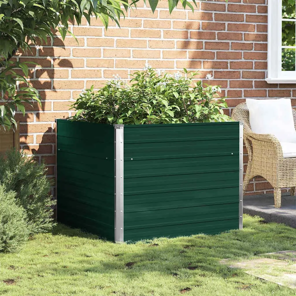Raised Garden Bed Galvanised Steel 100x100x77 cm Green Open Bottom