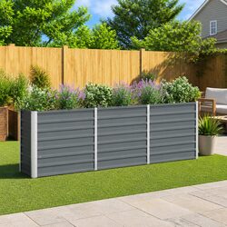 Garden Raised Bed Galvanised Steel 240x40x77cm Grey Outdoor Planter Box