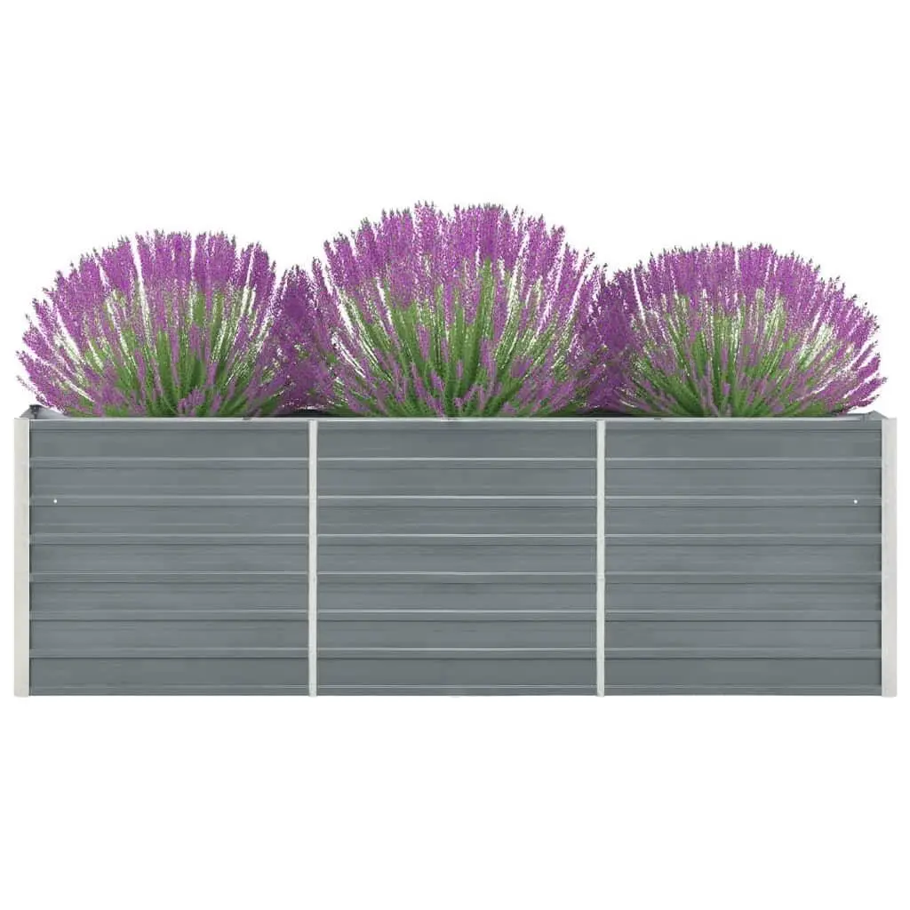 Galvanised Steel Raised Garden Bed 240x40x77cm Grey Outdoor Planter Box for Flowers Herbs and Vegetables