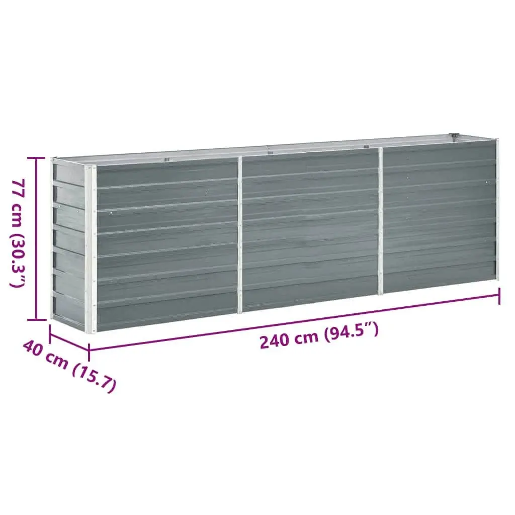 Galvanised Steel Raised Garden Bed 240x40x77cm Grey Outdoor Planter Box for Flowers Herbs and Vegetables
