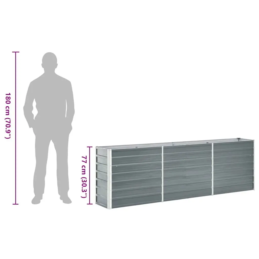 Galvanised Steel Raised Garden Bed 240x40x77cm Grey Outdoor Planter Box for Flowers Herbs and Vegetables