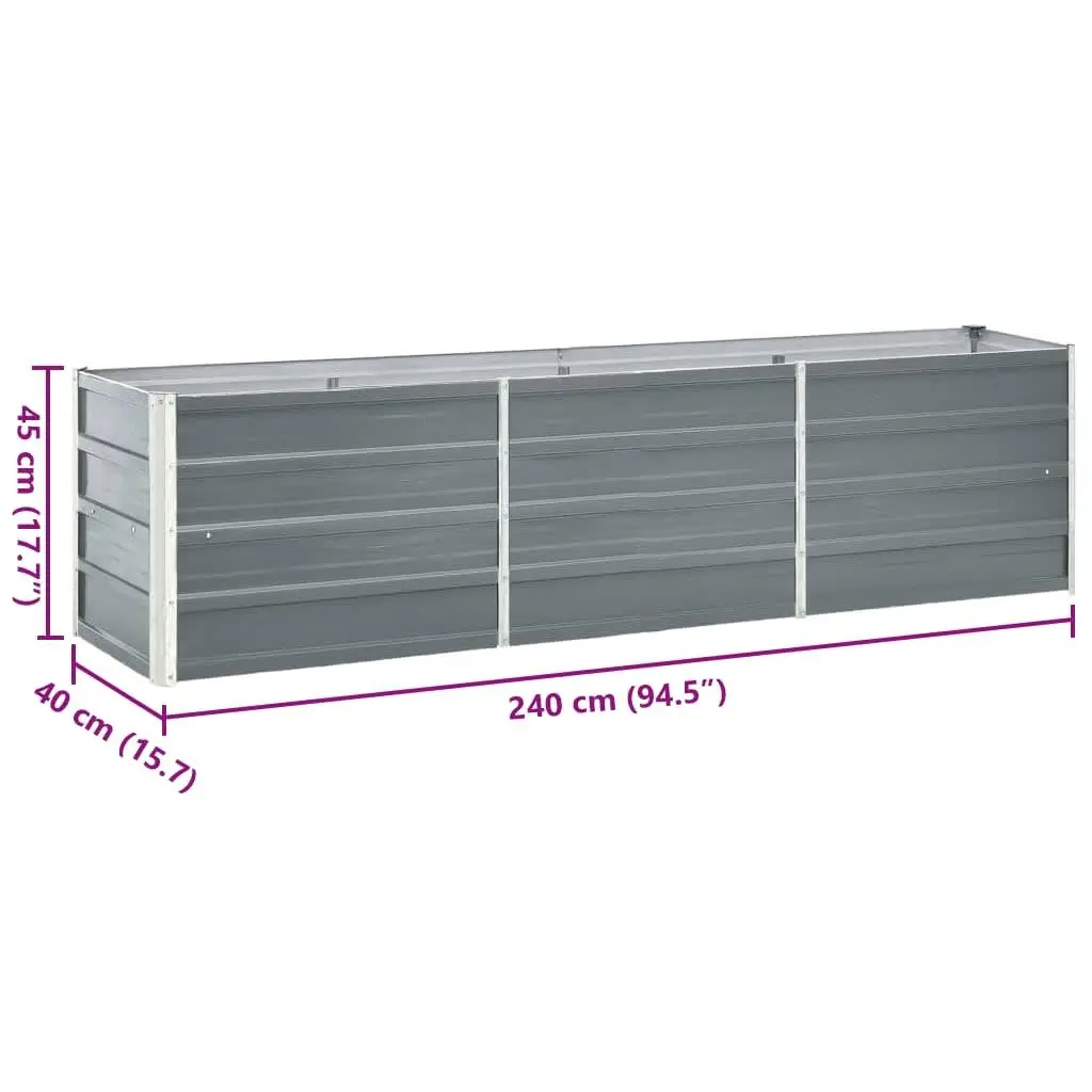 Outdoor Growing Container Raised Garden Bed Heavy Duty Galvanised Steel Grey 240x40x45cm