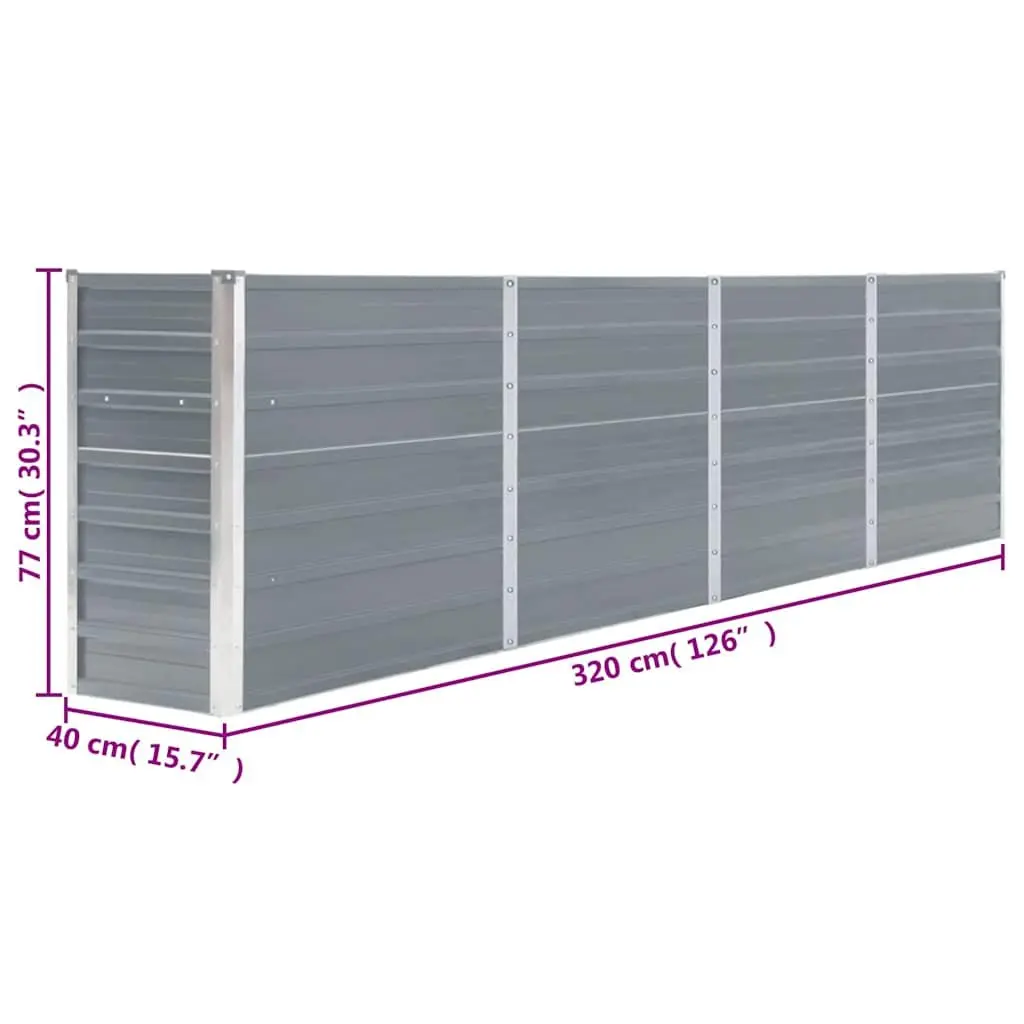 Galvanised Steel Raised Planter Grey Rectangular Garden Bed 320x40x77cm for Plants Vegetables Herbs and Flowers
