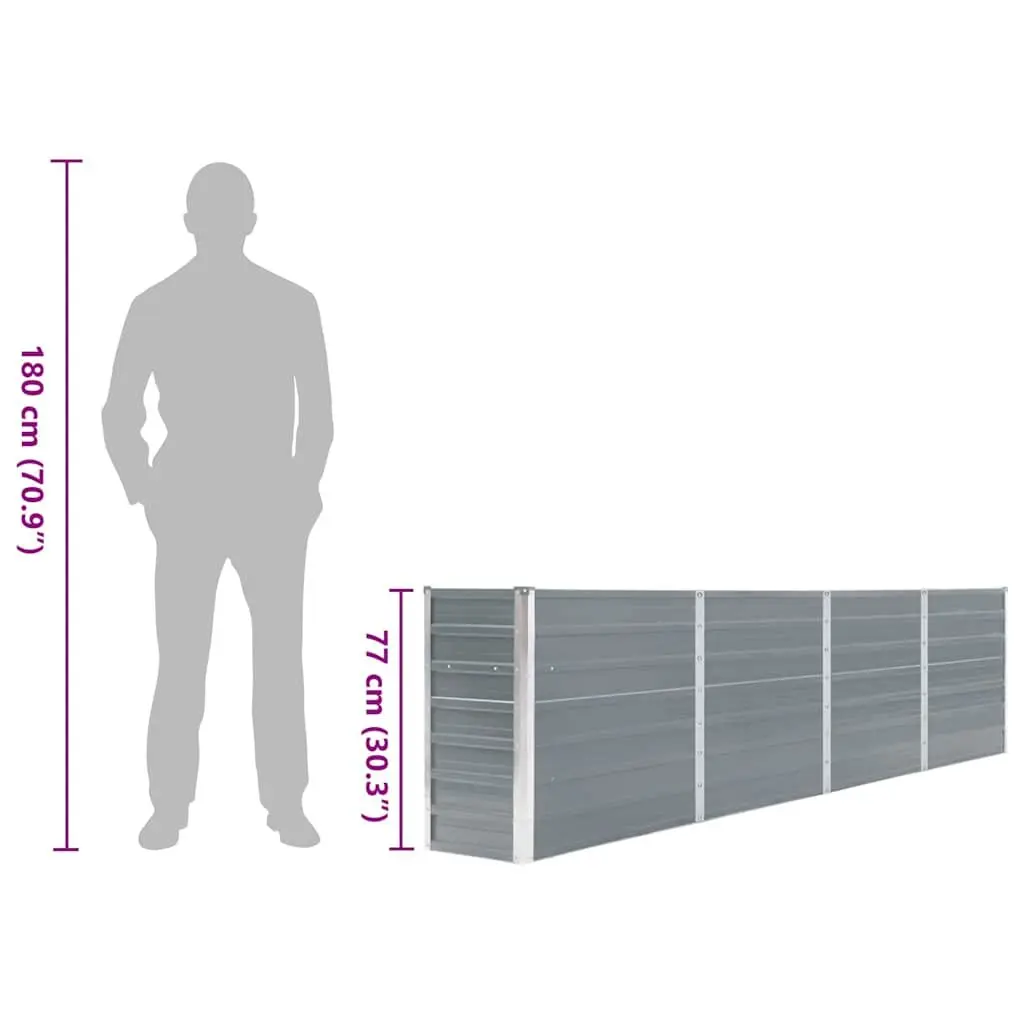 Galvanised Steel Raised Planter Grey Rectangular Garden Bed 320x40x77cm for Plants Vegetables Herbs and Flowers