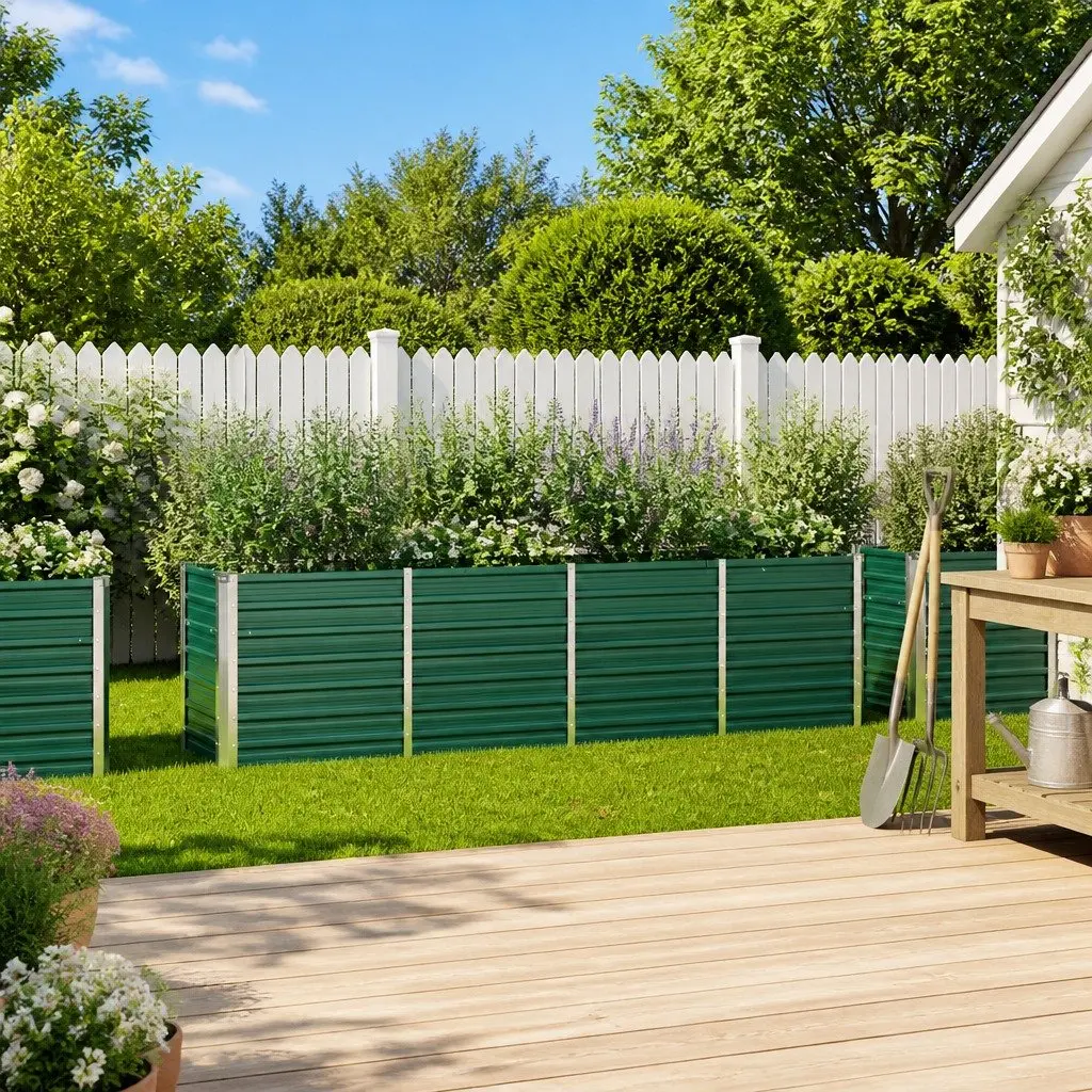 Raised Garden Bed Galvanised Steel Outdoor Planter Box Green 320x40x77cm