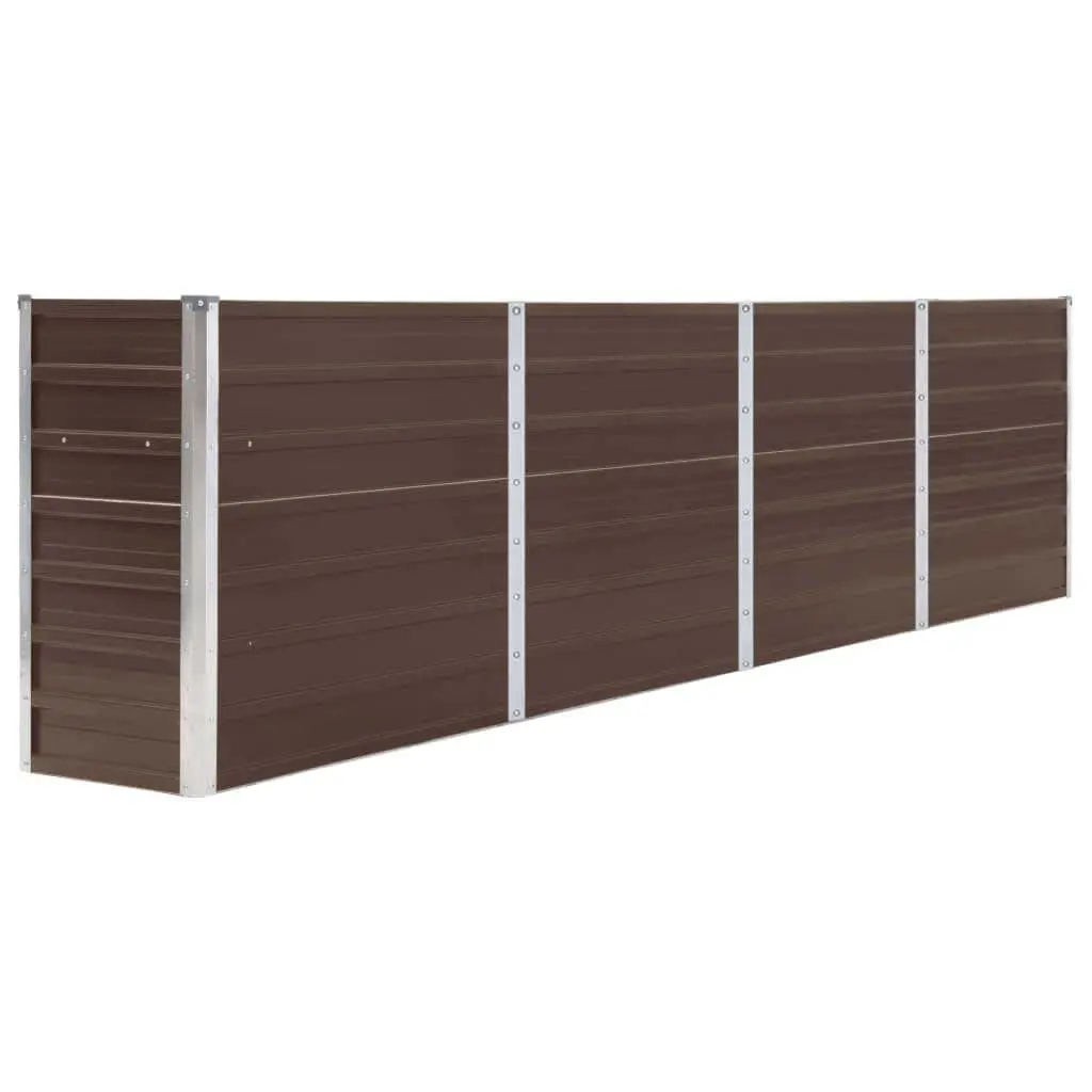 Galvanised Steel Raised Planter Rectangular 320x40x77cm Brown for Vegetables Herbs and Flowers
