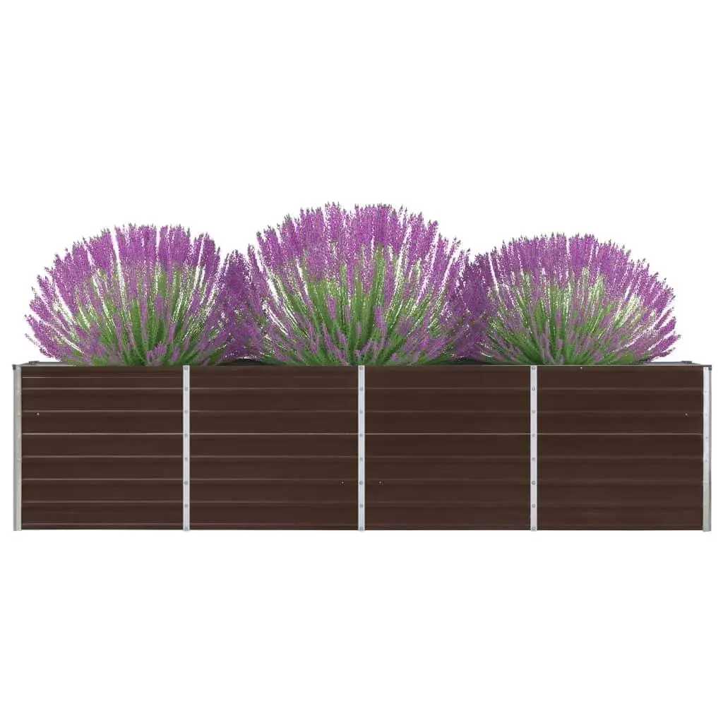 Galvanised Steel Raised Planter Rectangular 320x40x77cm Brown for Vegetables Herbs and Flowers