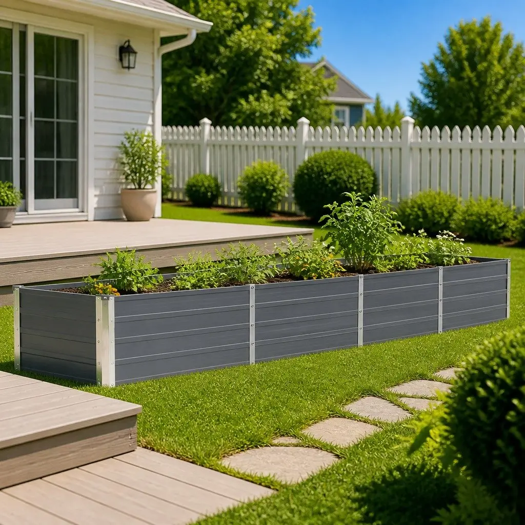 Raised Garden Bed Metal Planter 320x40x45cm Grey