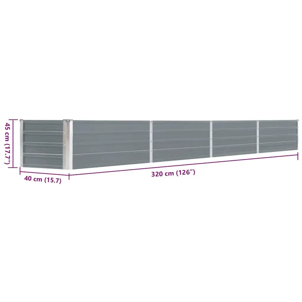 Raised Garden Bed Metal Planter 320x40x45cm Grey