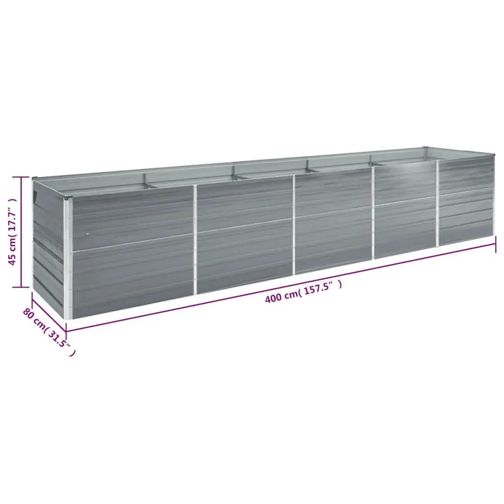 Raised Garden Bed Grey Galvanised Steel Outdoor Planter Box 400x80x45cm for Flowers Vegetables Herbs
